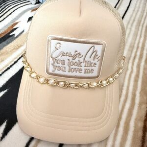 OTTO Beige Cap with Gold Chain Detail Excuse me you look like you love me